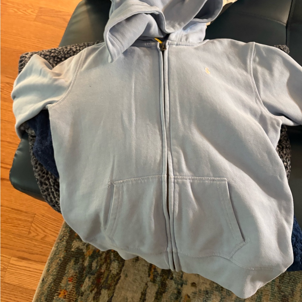Polo by Ralph Lauren Light Blue Zip Hoodie with Gold Tag Detail